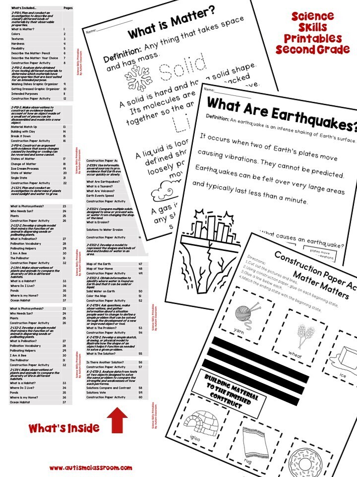 Second Grade Level Science Printables Main PREVIEW