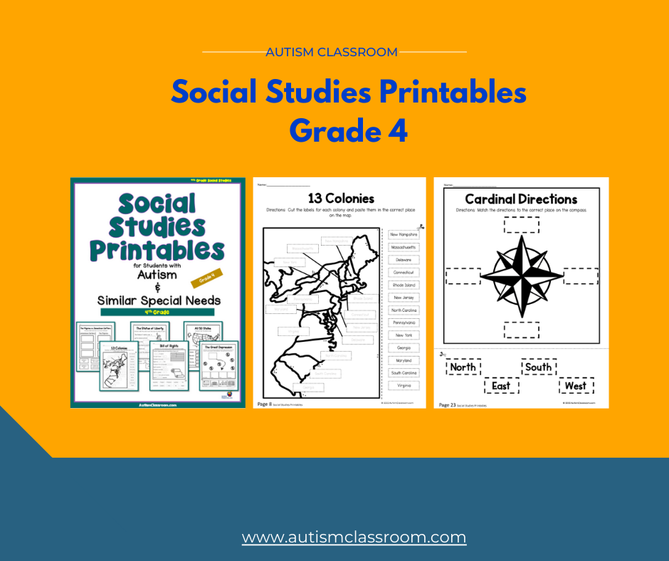 Social Studies printables autism 4th