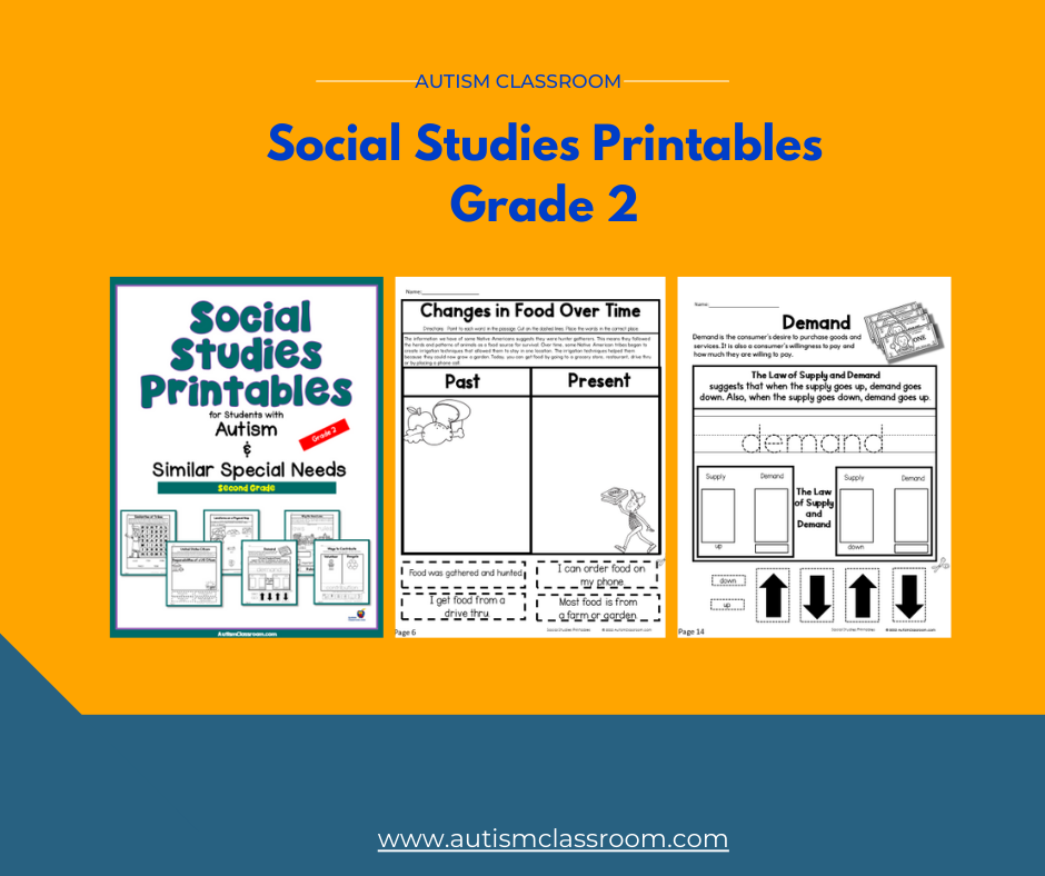 Social Studies printables for autism 2nd gr