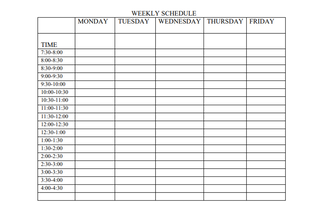example of blank weekly schedule